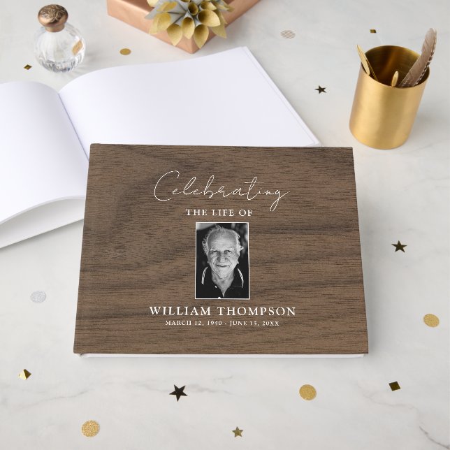 Custom Memorial Celebrating Life Of Photo Funeral  Guest Book (Front Open)