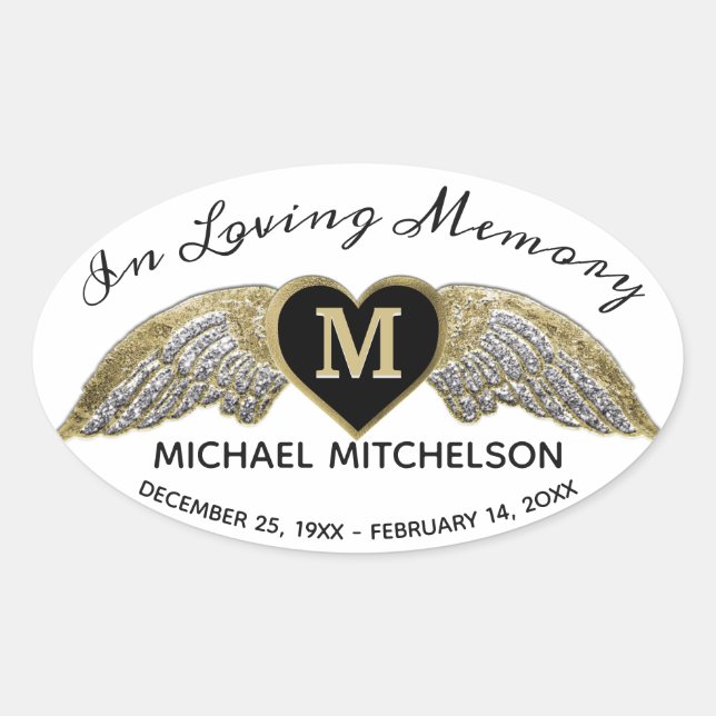 Custom Memorial Monogram Oval Sticker (Front)