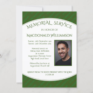 Custom   MEMORIAL SERVICE   Funeral GREEN Invite