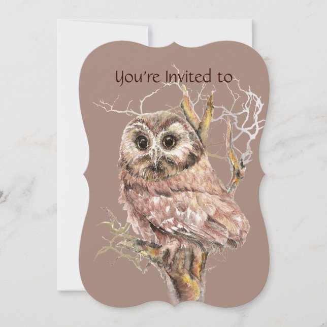 Custom Memorial Service Invite Owl in Tree Art (Front)