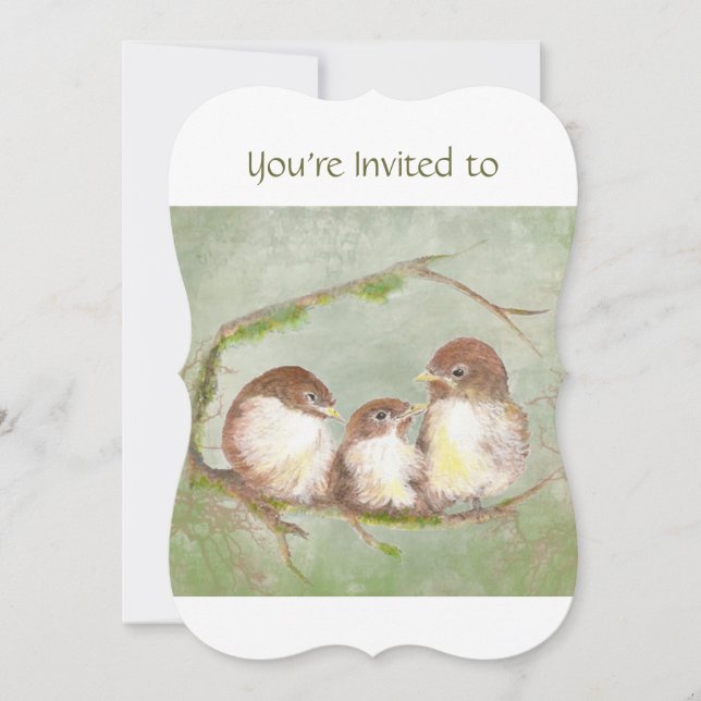 Custom Memorial Service Invite Sparrow Family Bird (Front)