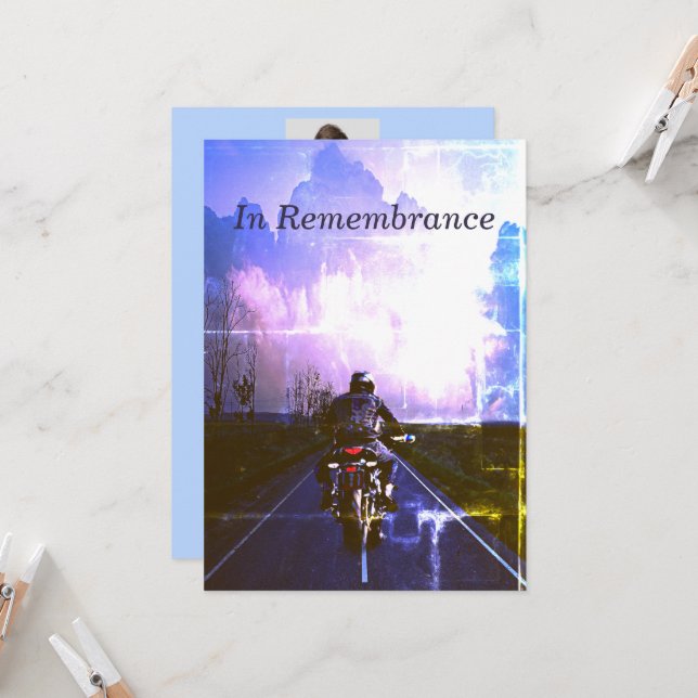 Custom Memorial Service Motorcycle Biker Chopper   Invitation (Front/Back In Situ)