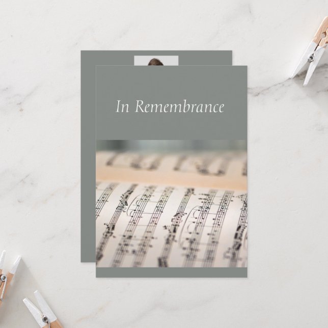 Custom Memorial Service Music Notes Invitation (Front/Back In Situ)