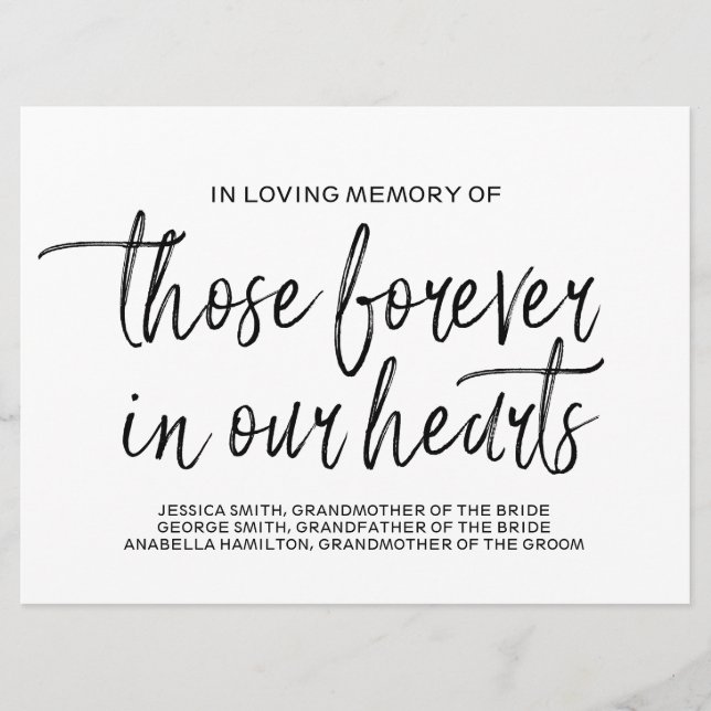 Custom Memorial Sign | Stylish Hand Lettered Programme (Front)
