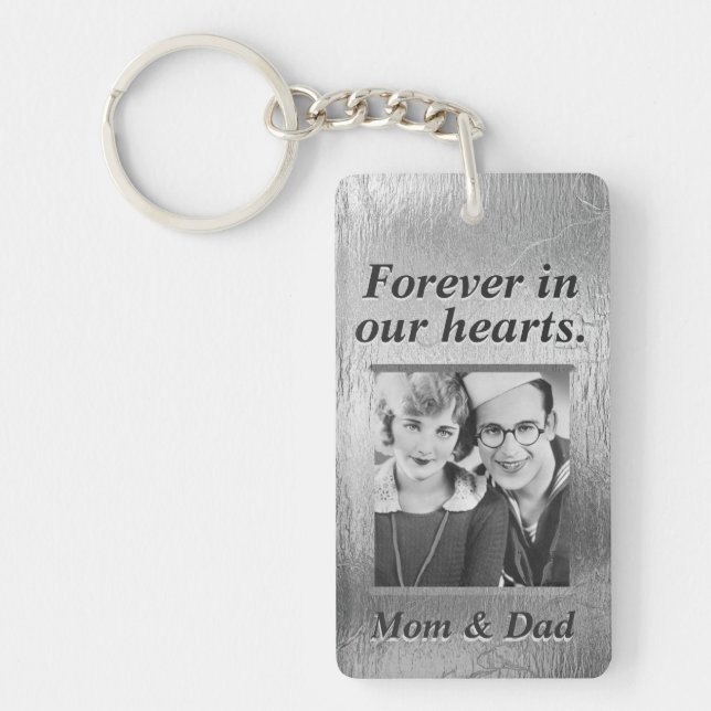 Custom Memorial Silver Look Mum & Dad Key Ring (Front)