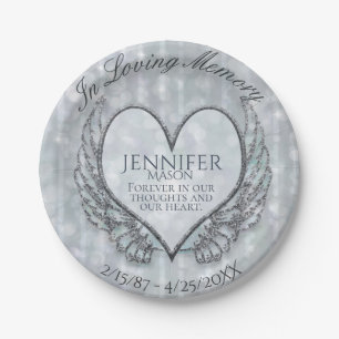 Custom Memorial Template Heart Wings Paper Plate