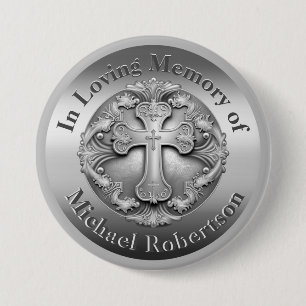 Custom Memorial with Cross 7.5 Cm Round Badge