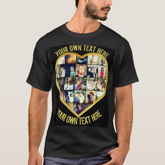 Custom memories heart Shaped Photo collage mosaic T-Shirt (Front)