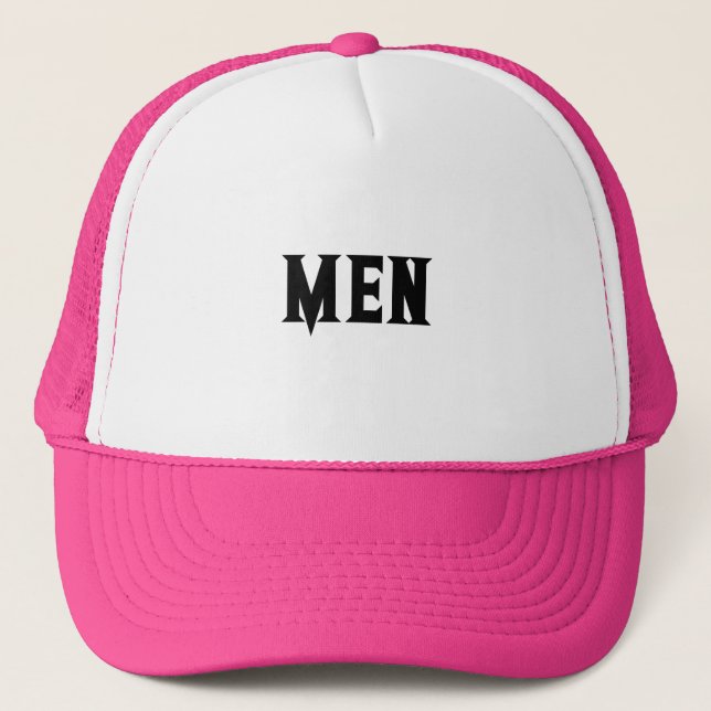Custom Men Text Name Lovely Handsome White and Hot Trucker Hat (Front)