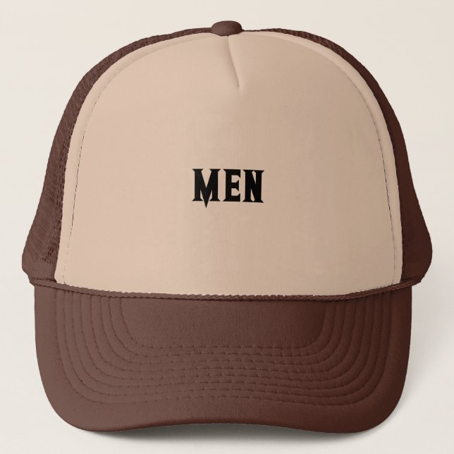 Custom MEN Text Tan and Brown Colour Beautiful Nic Trucker Hat (Front)