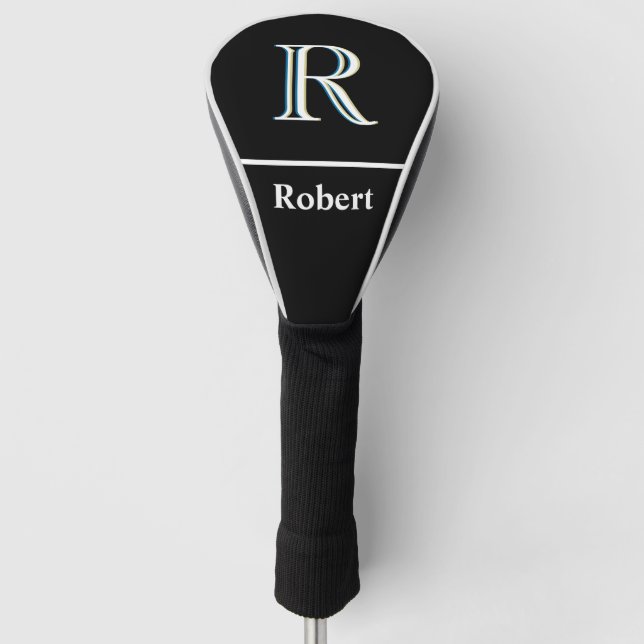 Custom Men's Monogram with Name Black White Golf Head Cover (Front)
