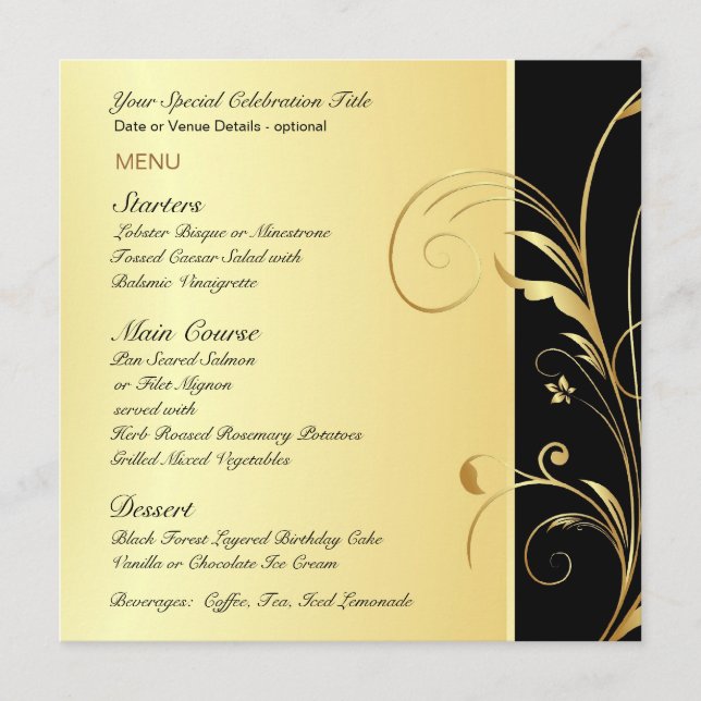 Custom Menu Card for Birthday or Anniversary Party (Front)