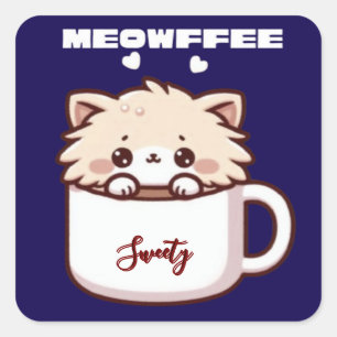 Custom Meowffee Cute Coffee Cat Square Sticker