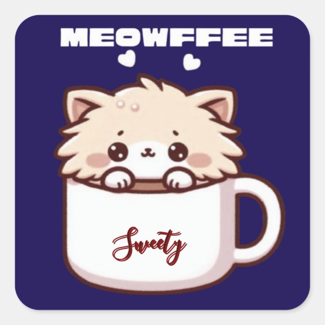 Custom Meowffee Cute Coffee Cat Square Sticker (Front)