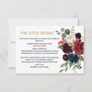 Custom Merlot Navy Floral Details Enclosure Info RSVP Card