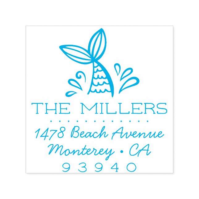 Custom Mermaid Address Self Inking Stamp (Design)