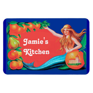 Custom Mermaid and Oranges Kitchen Magnet