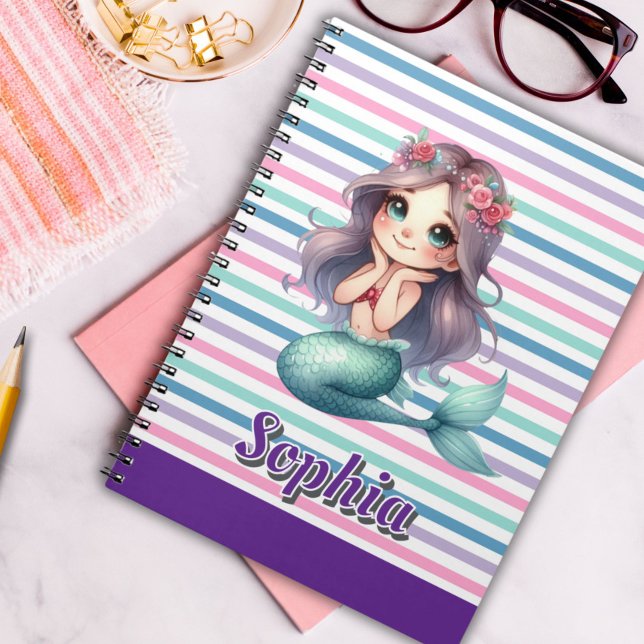 Custom Mermaid striped pattern  Notebook (Creator Uploaded)