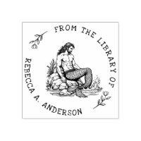 Custom Merman on Rock with Chain Bookplate Stamp
