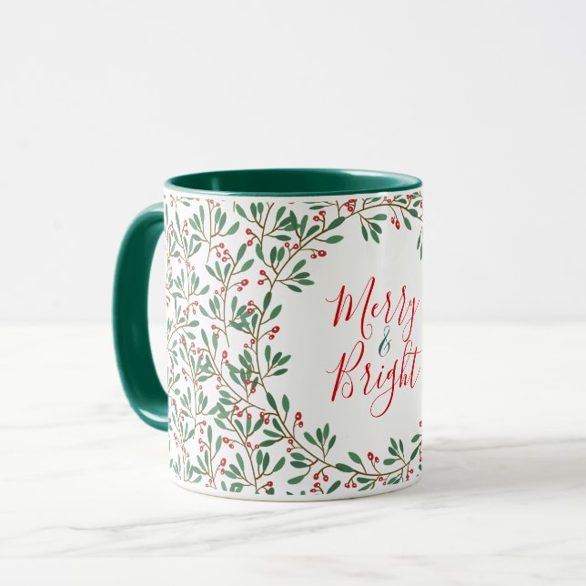 Custom Merry & Bright mug Christmas gift (Front Left)