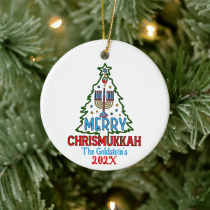 Custom Merry Chrismukkah Happy Hanukkah  Ceramic Tree Decoration