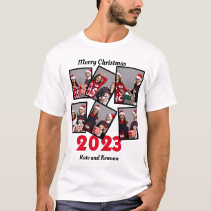 Custom Merry Christmas 2023 6 Photo T-Shirt