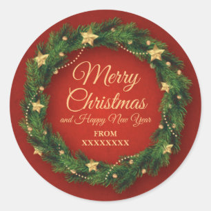 Custom Merry Christmas and Happy New Year Classic Round Sticker