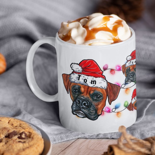 Custom Merry Christmas Boxer Wearing Santa Hat Coffee Mug (Creator Uploaded)