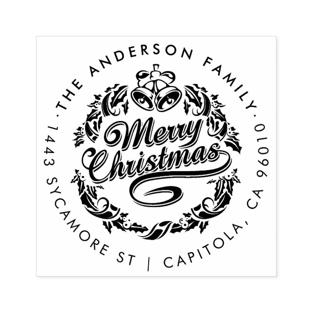 Custom Merry Christmas Family Name Return Address Rubber Stamp (Imprint)