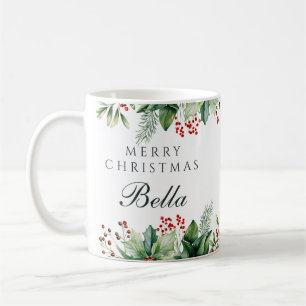 Custom Merry Christmas Floral Coffee Mug