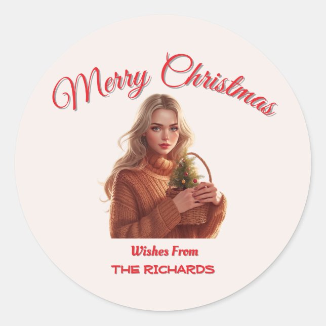 Custom Merry Christmas Girl Sticker • Personalized (Front)