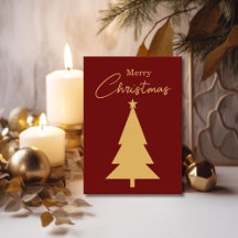Custom Merry Christmas Gold Tree On Red