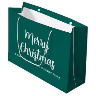 Custom Merry Christmas Happy New Year Green White Large Gift Bag