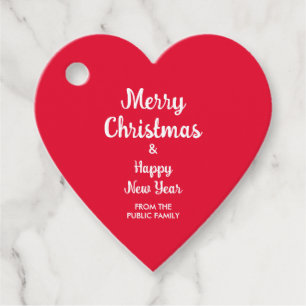 Custom Merry Christmas Happy New Year Heart Shape Favour Tags