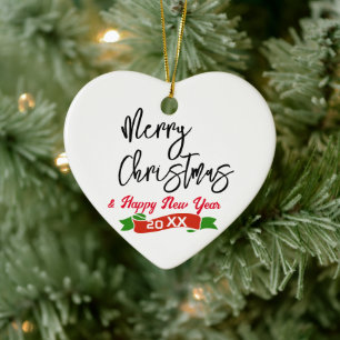 Custom Merry Christmas Heart Shaped  Ceramic Tree Decoration