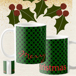Custom Merry Christmas holiday green plaid Coffee Mug