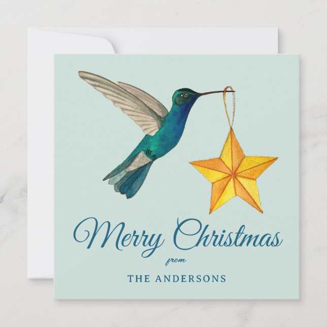 Custom Merry Christmas Hummingbird Holiday Card (Front)