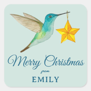 Custom Merry Christmas Hummingbird Square Sticker