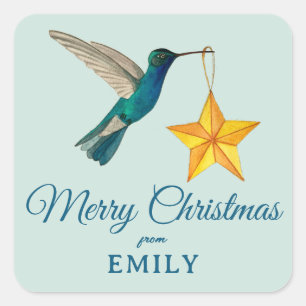 Custom Merry Christmas Hummingbird Square Sticker