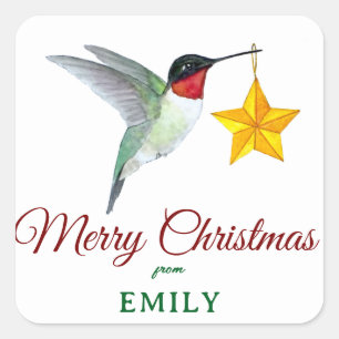 Custom Merry Christmas Hummingbird Square Sticker
