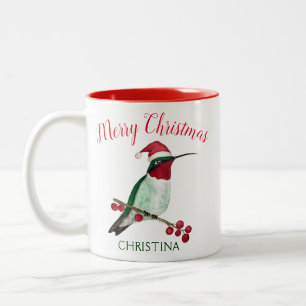 Custom Merry Christmas Hummingbird Two-Tone Coffee Mug