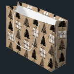 Custom Merry Christmas Kraft Vintage Monogram   Large Gift Bag<br><div class="desc">A personalised "Merry Christmas" monogram design with Xmas trees on a kraft brown paper look background. An ideal festive custom design for the holiday season. Customise the vintage Christmas tree monogram and make it your own!</div>