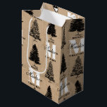 Custom Merry Christmas Kraft Vintage Monogram   Medium Gift Bag<br><div class="desc">A personalised "Merry Christmas" monogram design with Xmas trees on a kraft brown paper look background. An ideal festive custom design for the holiday season. Customise the vintage Christmas tree monogram and make it your own!</div>