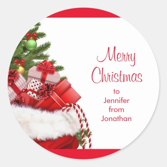 Custom Merry Christmas Names Text Tree Template Classic Round Sticker (Front)