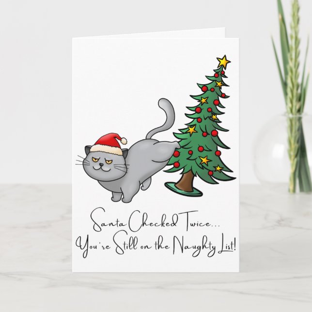 Custom Merry Christmas Naughty Cat For Friends  Holiday Card (Front)