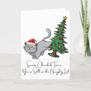 Custom Merry Christmas Naughty Cat For Friends Holiday Card