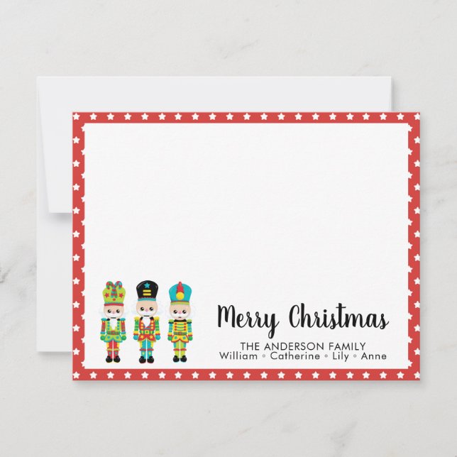 Custom Merry Christmas Nutcracker Red Stars Family Card (Front)