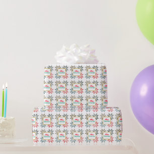 Custom Merry Christmas on Four Poinsettias Motif  Wrapping Paper
