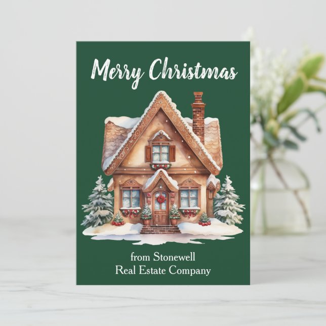 Custom Merry Christmas Real Estate Business Holiday Card (Standing Front)