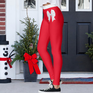 Custom Merry Christmas Red Bow Family Festive Fun Leggings